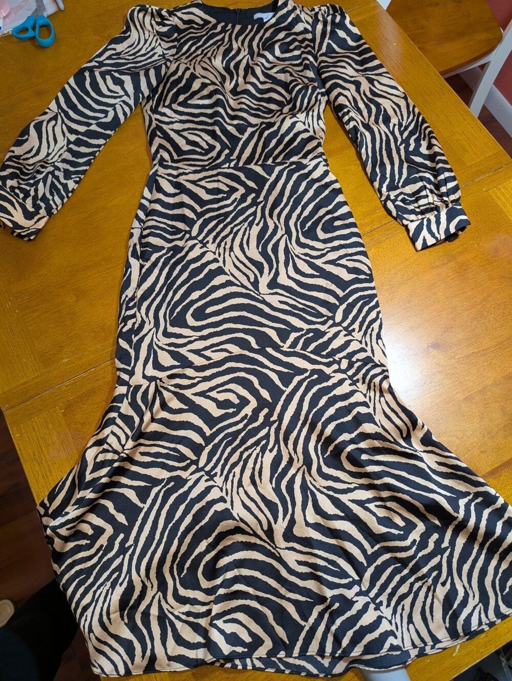 Chelsea 28 Zebra Print Satin Long Sleeve Dress XXS Black Beige Animal Print
